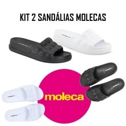 Kit 2 Sandálias Chinelo Slide Moleca Nuvem Feminino Preto/Branco