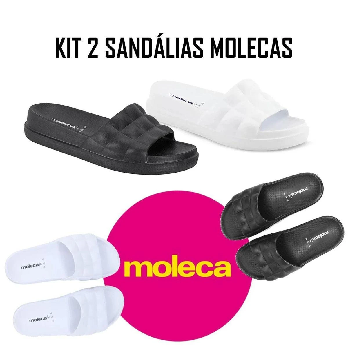 Kit 2 Sandálias Chinelo Slide Moleca Nuvem Feminino Preto/Branco 3 Kit 2 Sandálias Chinelo Slide Moleca Nuvem Feminino Preto/Branco